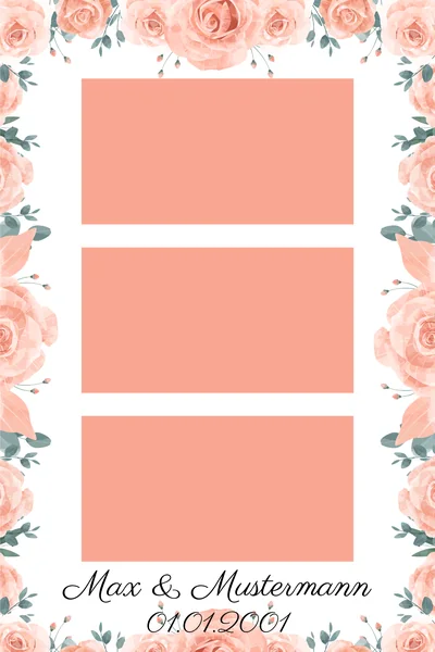 Hochzeits-Fotorahmen mit zartrosa Rosen, Dreier-Streifen