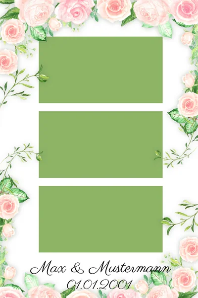 Hochzeits-Fotorahmen mit Rosen und Eukalyptus, Dreier-Streifen