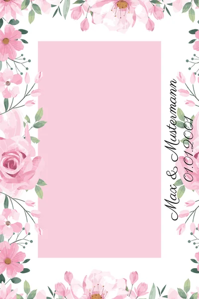 Fotorahmen mit rosa Kirschblüten, Einzelbild mit Namen und Datum