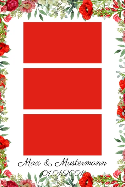 Fotorahmen mit roten Mohnblumen und Rosen, Dreier-Streifen
